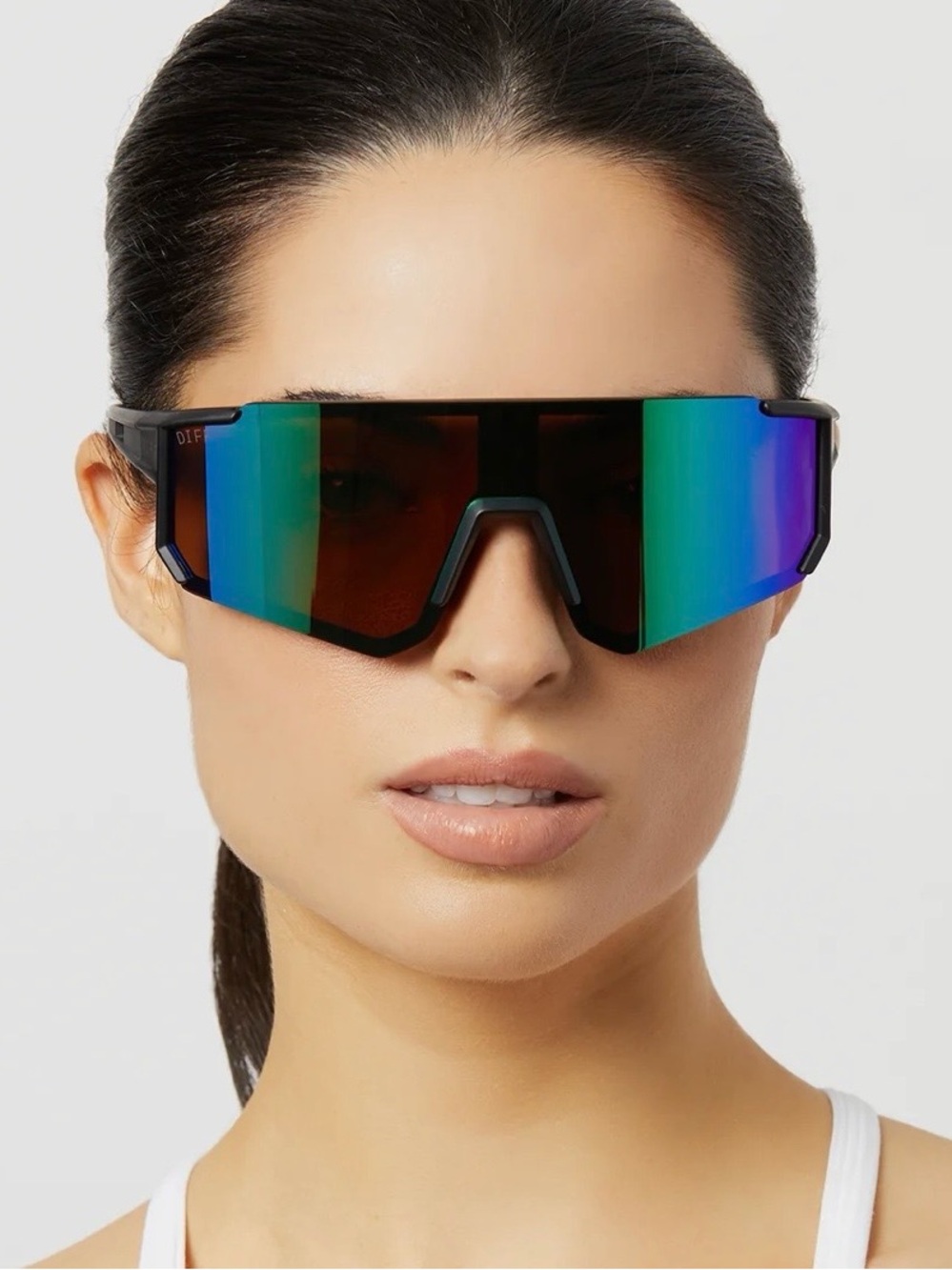 Diff Eyewear HEAT Sunglasses with Iridescent Blue-Green Lens